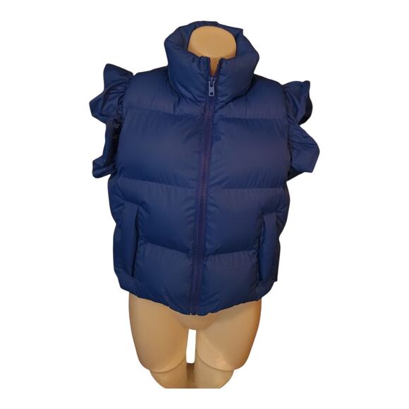 GeeGee Jackets & Blazers - GeeGee Women's Ruffled Sleeves Blue Puffer Vest Zipper Pockets Size Medium